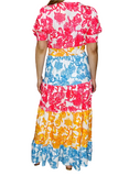 Pink, Yellow, Blue Design Maxi Dress