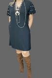 3X : Black Dress with pearl bubble sleeves
