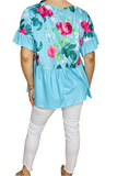 Turquoise Floral Baby Doll Top