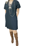 3X : Black Dress with pearl bubble sleeves