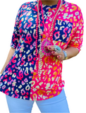 Half & Half Colorful Leopard top with pocket