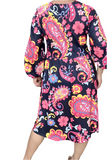 Pink Paisley High Low Navy Dress