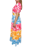 Pink, Yellow, Blue Design Maxi Dress
