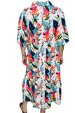 White Maxi Tropical print Dress With Pockets