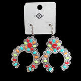 Colorful Inlay silver squash blossom earrings