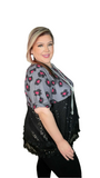 Black Sequin Baby Doll Top With Grey & Pink Leopard