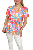Blue, Orange, Pink Floral Baby Doll Top