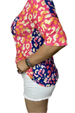 Half & Half Colorful Leopard top with pocket
