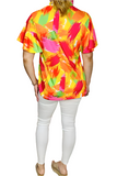 Orange, Pink, Yellow flutter sleeve top