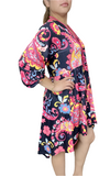Pink Paisley High Low Navy Dress