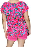 Pink Floral On or Off The Shoulder Long Top