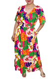 XL, 2X, 3X Pink Green Flower Maxi Dress