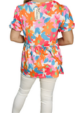 Blue, Orange, Pink Floral Baby Doll Top