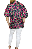 Black Floral Blouse Bubble Sleeves