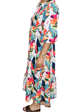 White Maxi Tropical print Dress With Pockets