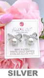 Bling Bow Pearl stud earrings (silver or gold)