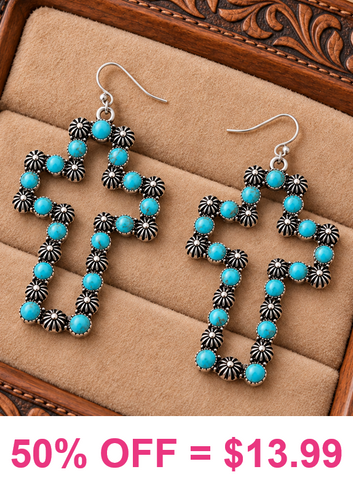 Silver Stud & Turquoise stone Cross outline Earrings