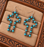 Silver Stud & Turquoise stone Cross outline Earrings