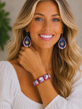Stripes & Blue glitter star cutout tear drop earrings
