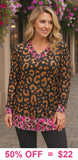 Brown leopard long sleeve top with pink trim
