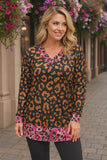 Brown leopard long sleeve top with pink trim