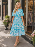 Turquoise and white floral dress