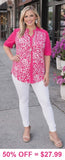 Pink & White Design Printed Top