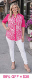 Pink & White Design Printed Top