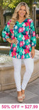Teal floral long sleeve top