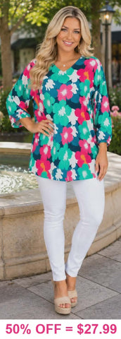 Teal floral long sleeve top
