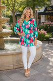 Teal floral long sleeve top