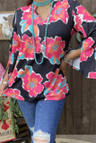 Black top Pink floral split bell sleeves