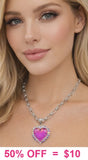 Fuchsia Heart gem stone necklace