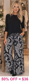 3X Black & White paisley wide leg pants