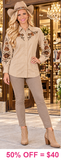 Tan Western blouse with Floral embroidery