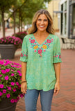 Top Seller #1 Green Blouse with Floral Embroidery.