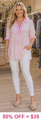Pink and White stripe blouse