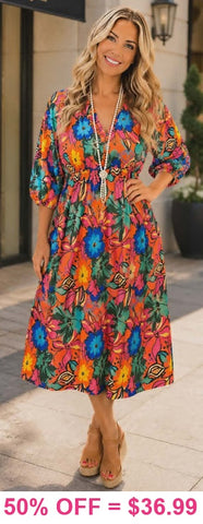 Floral Midi Dress V-Neck