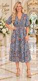 Blue and Brown printed midi dress