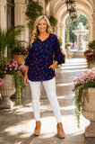 NEW Navy blue top with cherry print