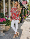 S, M, 3X : Red & White floral top