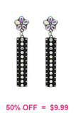 Silver studded bar earring with rhinestones