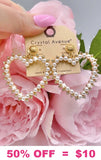 Gold, Pearl, Bling heart earrings