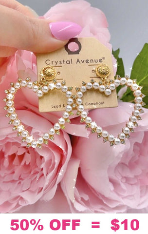Gold, Pearl, Bling heart earrings