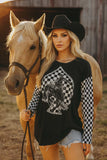 Bronc rider, spades, Checkered long sleeve top