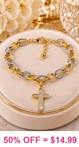 Silver and Gold bracelet with bling cross charm
