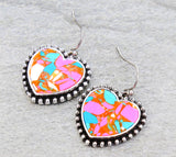 Western Cotton Candy Marble Stone Heart Post Earring