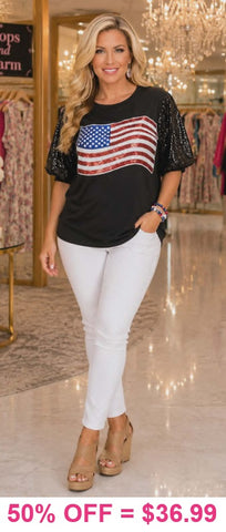 USA Sequin flag black top