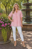 Pink ruffle v-neck blouse