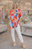 Blue & Orange print poncho style tunic top